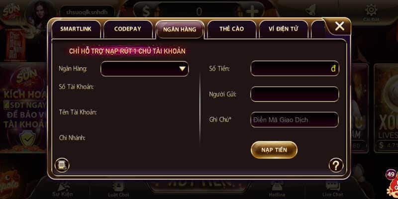 Nạp qua ngân hàng nội địa